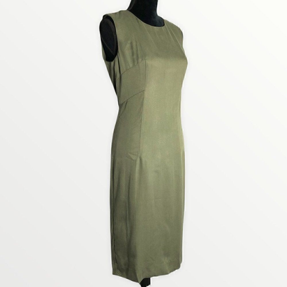 Milly Seamed Shift Dress in Olive Green